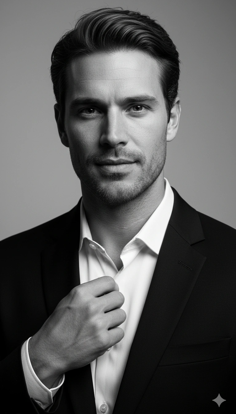 Classic Black And White Male Portrait AI generation example for Black And White Portrait