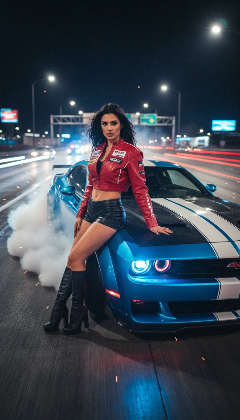 Street Racing Girl With Supercar AI generation example for Car Portrait