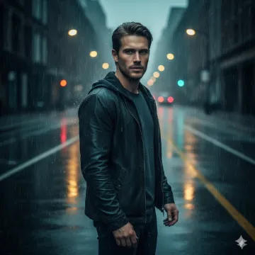 Google Gemini AI Cinematic Boy Rain Mood Photo Editing Prompt AI generation example for Cinematic Boy