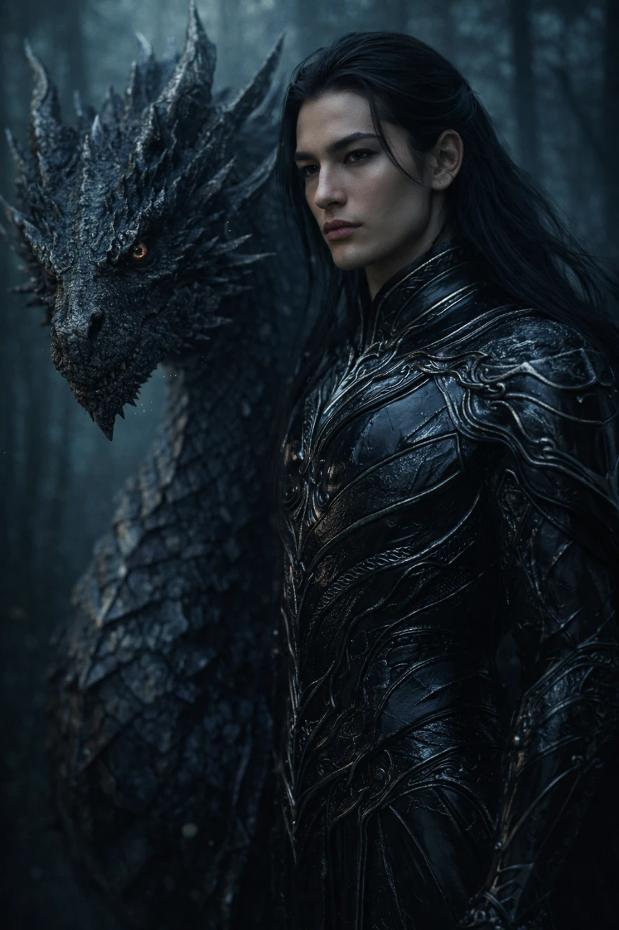 Dark Dragon Guardian – Cinematic Fantasy Warrior Portrait AI generation example for Cinematic Portrait