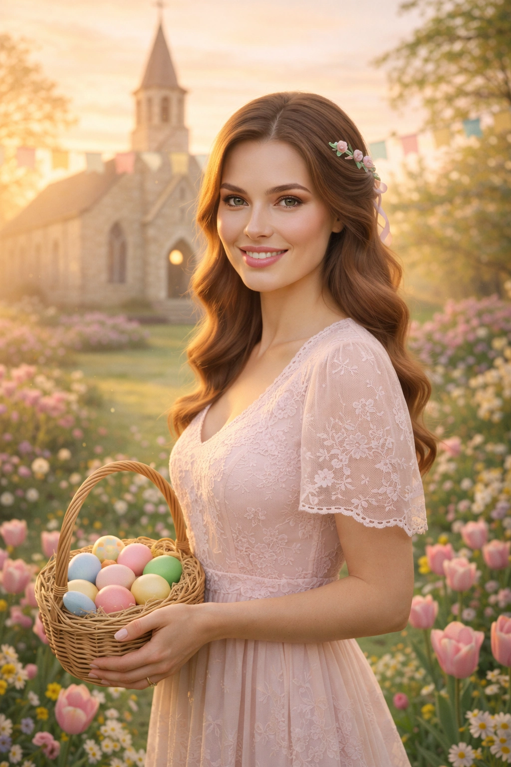 Easter Sunrise Church Garden Portrait AI generation example for Event Portrait