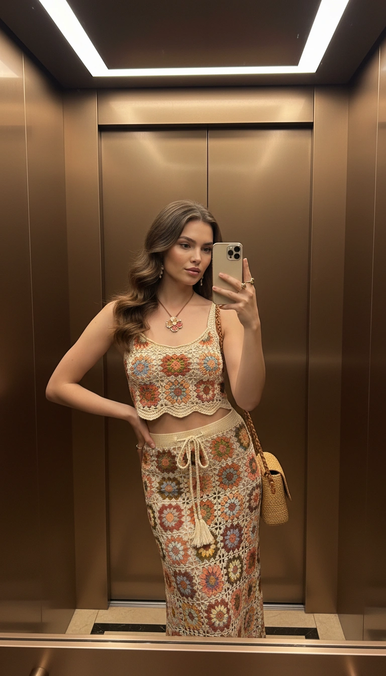 Ivory Crochet Dress AI generation example for Fashion Portrait