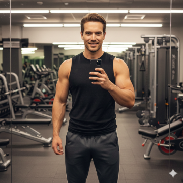 Google Gemini AI Gym Boy Mirror Selfie Photo Editing Prompt AI generation example for Gym Boy