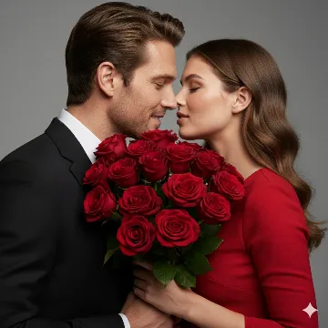 Hidden Kiss Behind Roses — A Timeless Rose Day Romance AI generation example for Happy Rose Day