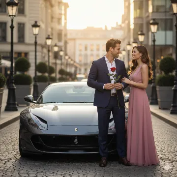 Luxury on Wheels — A Photorealistic Rose Day Romance AI generation example for Happy Rose Day