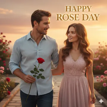 Ultra-Realistic Rose Day Sunset Couple AI generation example for Happy Rose Day