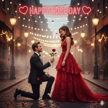 Ultra-Realistic Hollywood Rose Day Proposal AI generation example for Happy Rose Day