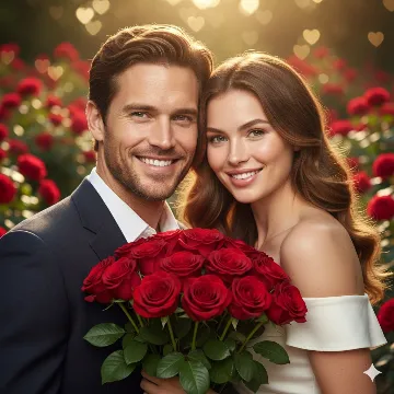 Golden Hearts & Red Roses — A Cinematic Rose Day Portrait AI generation example for Happy Rose Day