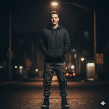 Google Gemini AI Hoodie Boy Night Portrait Photo Editing Prompt AI generation example for Hoodie Boy