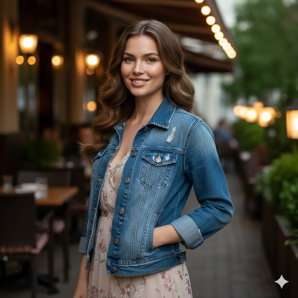 Midi Dress With Denim Jacket Dinner Portrait AI generation example for Hot Girl Portrait