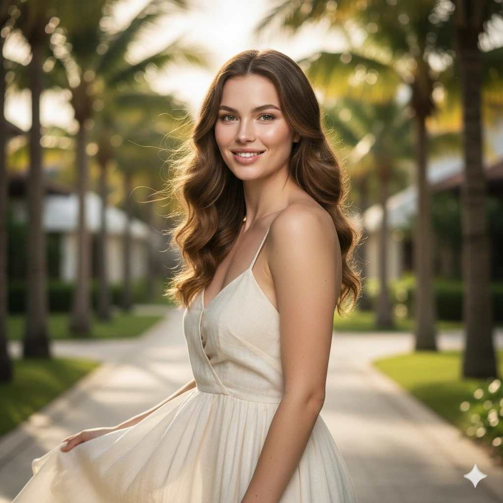 Tropical Resort Fashion Portrait AI generation example for Hot Girl Portrait