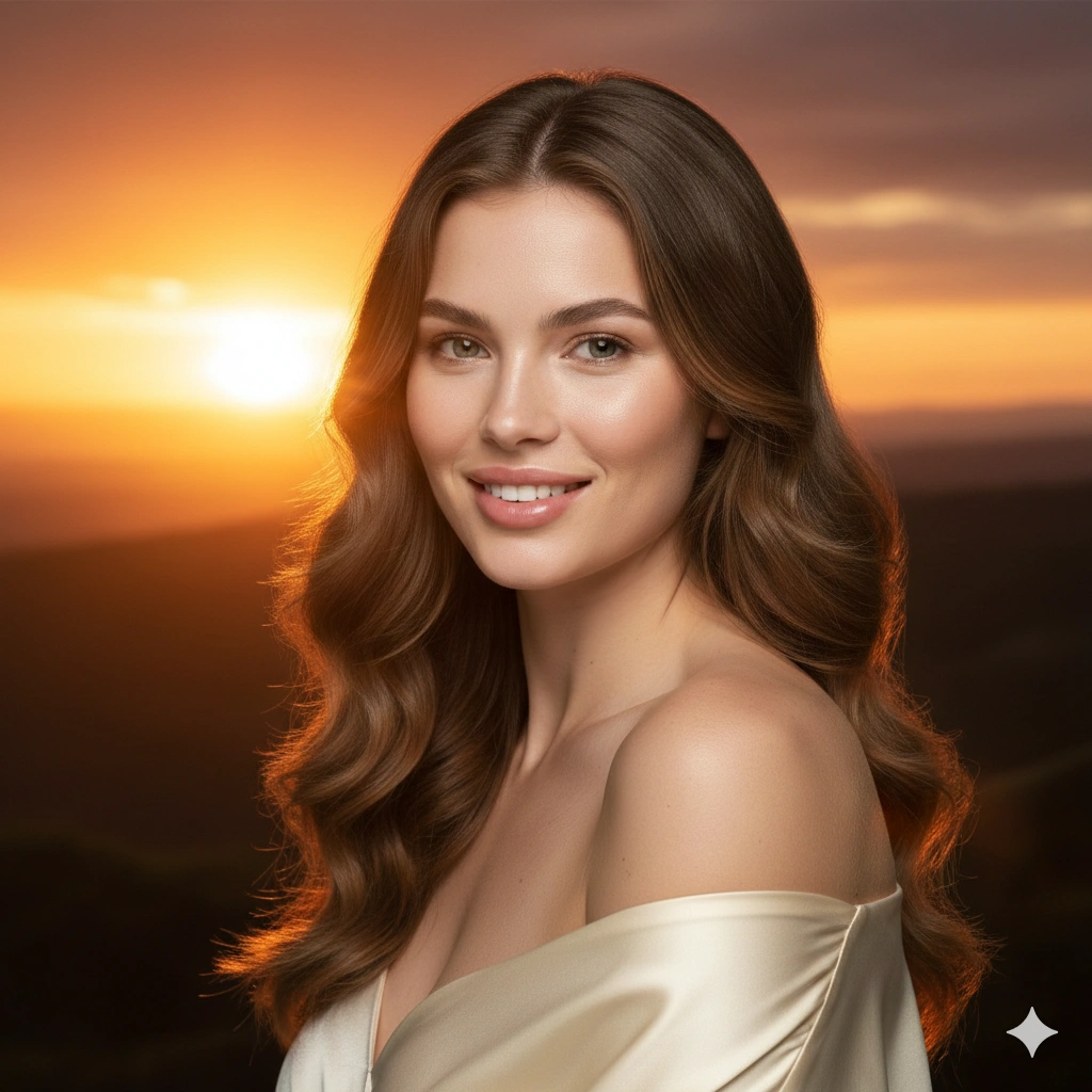 Golden Sunset Silhouette Portrait AI generation example for Hot Girl Portrait