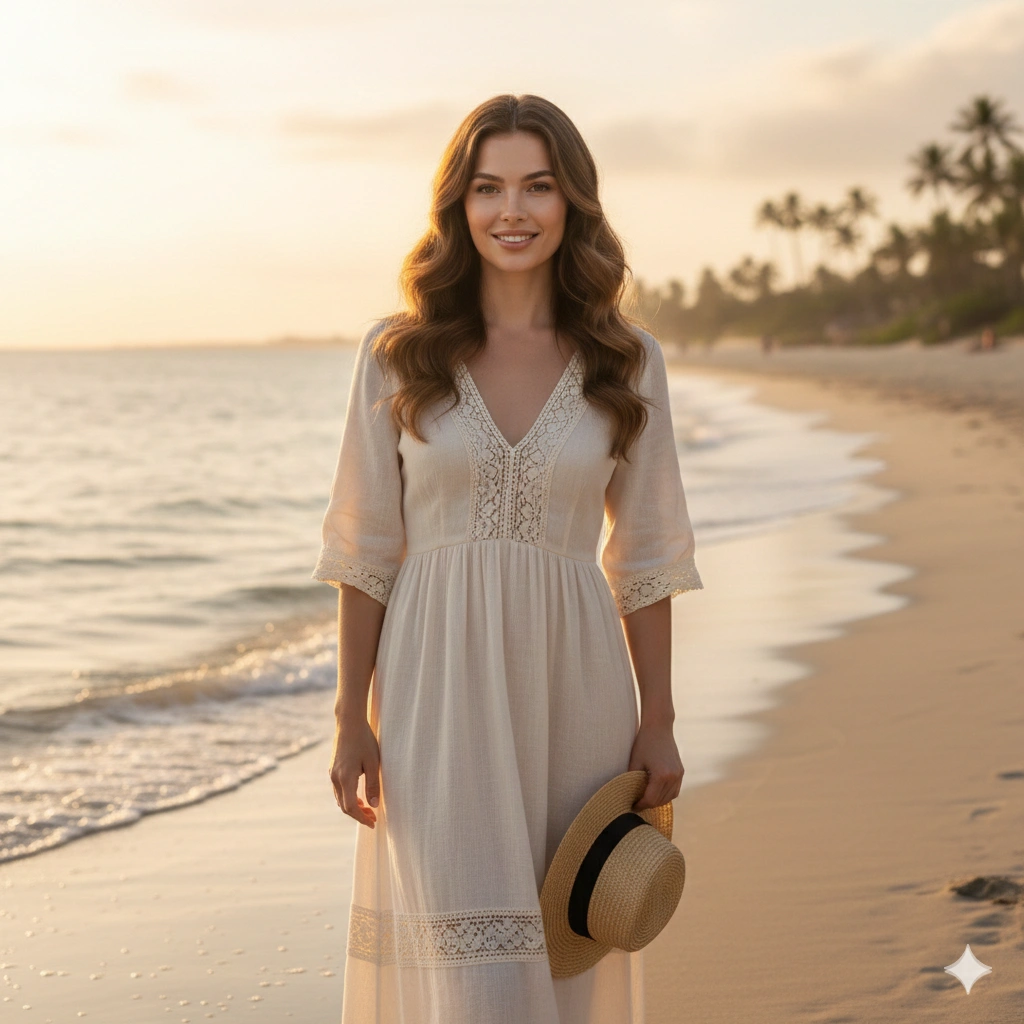 Golden Hour Beach Glam Portrait AI generation example for Hot Girl Portrait