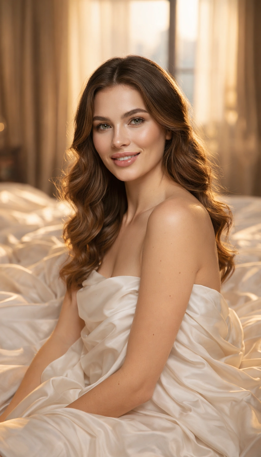 Morning Bedroom Silk Sheet Portrait AI generation example for Hot Girl Portrait