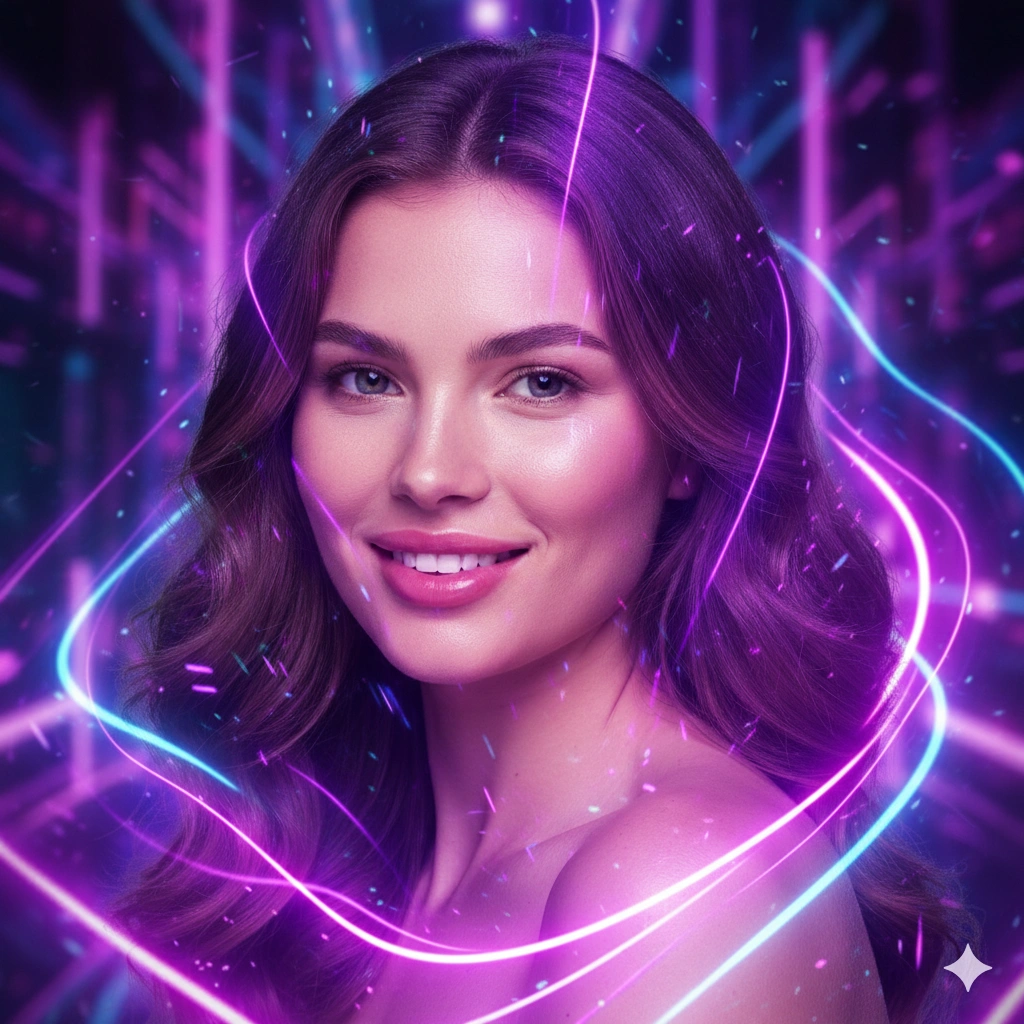 High Fashion Editorial Female Portrait AI generation example for Neon Portrait