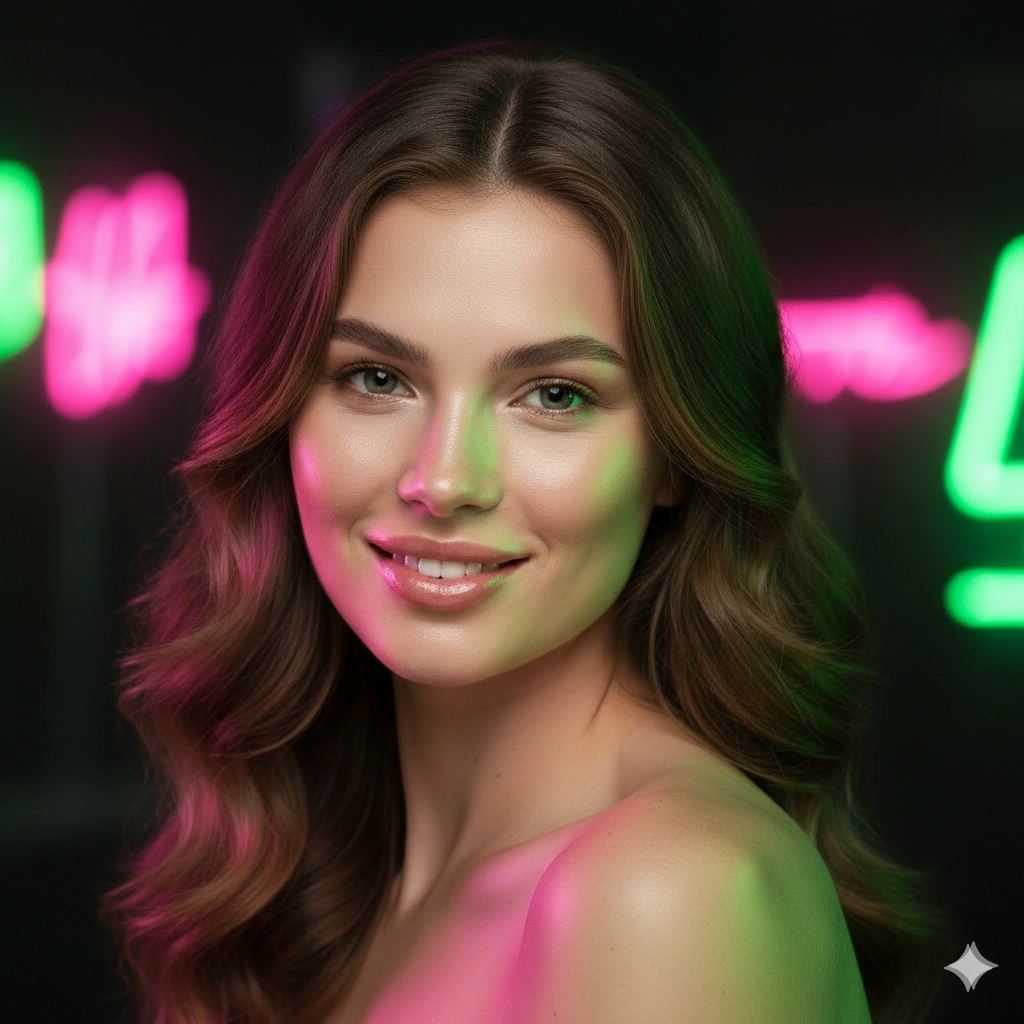 Neon Night Cinematic Female Portrait AI generation example for Neon Portrait