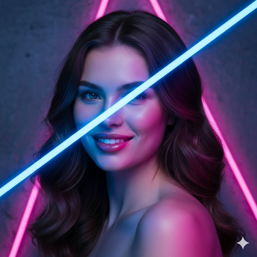 High Fashion Editorial Female Portrait AI generation example for Neon Portrait
