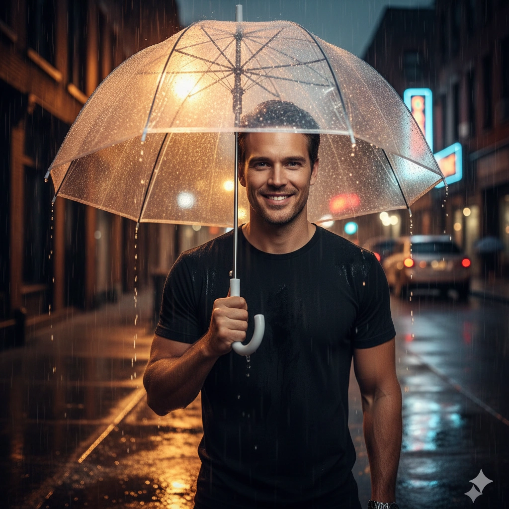 Urban rainy portrait AI generation example for Rain Portrait