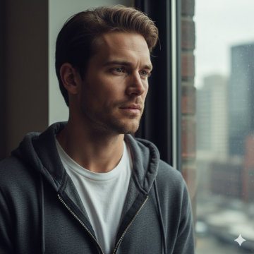 Google Gemini AI Sad Boy Window Mood Photo Editing Prompt AI generation example for Sad Boy