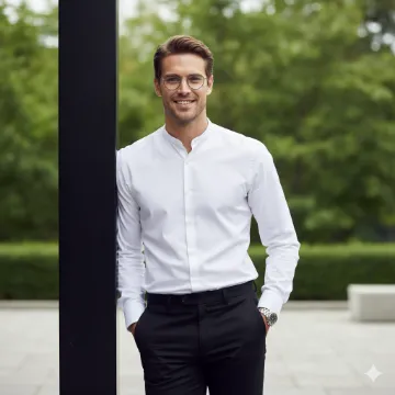 Google Gemini AI Classy Boy Mandarin Collar Photo Editing Prompt AI generation example for Stylish Boy