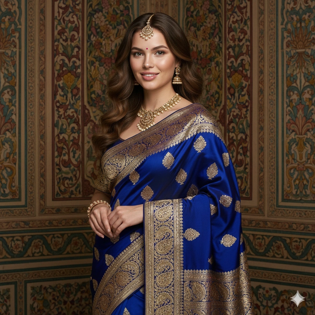 Regal saree portrait AI generation example for Traditional Portrait