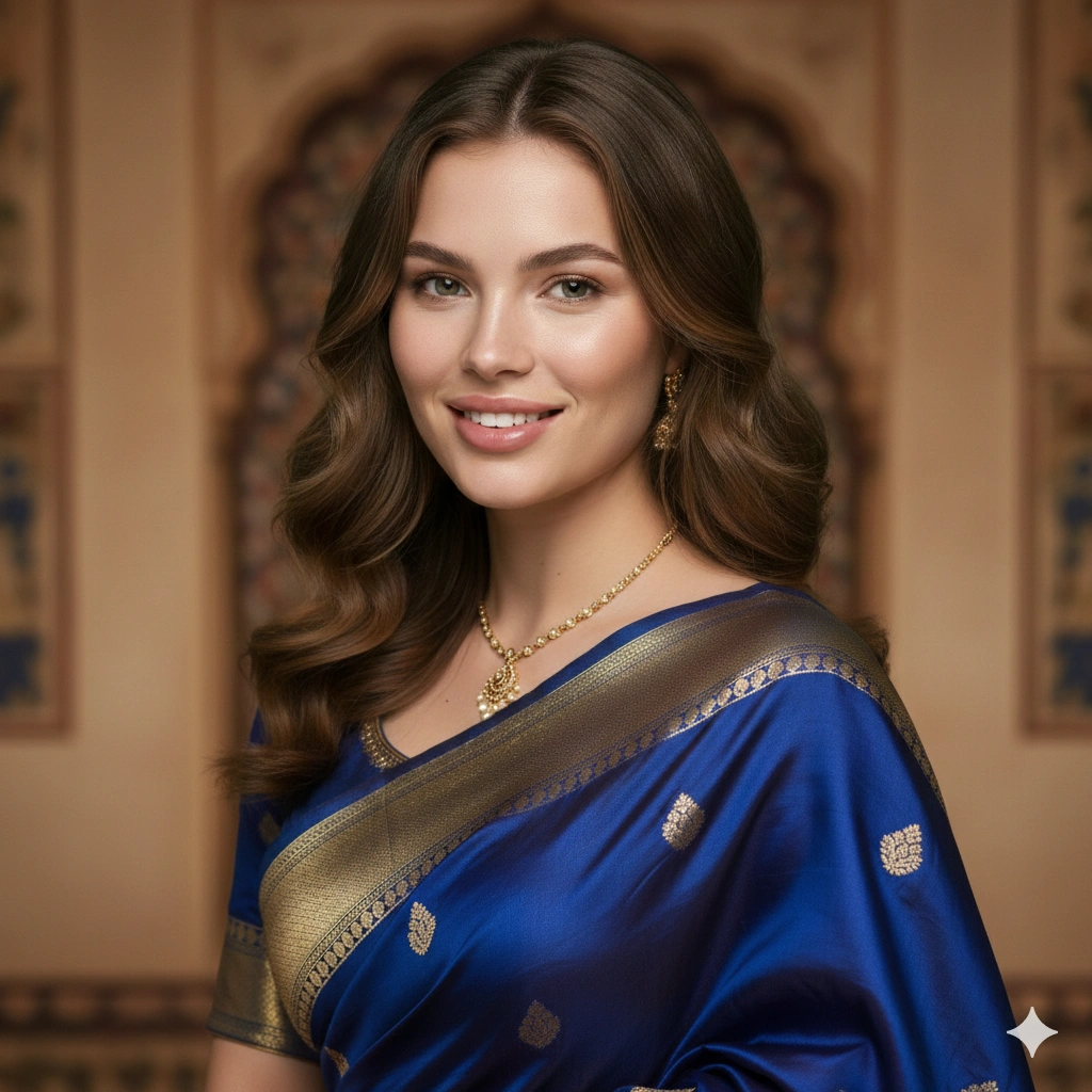 Silk sari studio AI generation example for Traditional Portrait