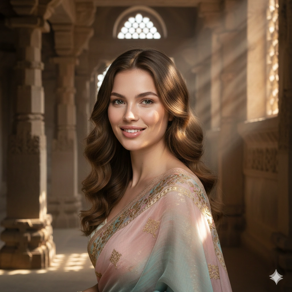 Temple saree portrait AI generation example for Traditional Portrait
