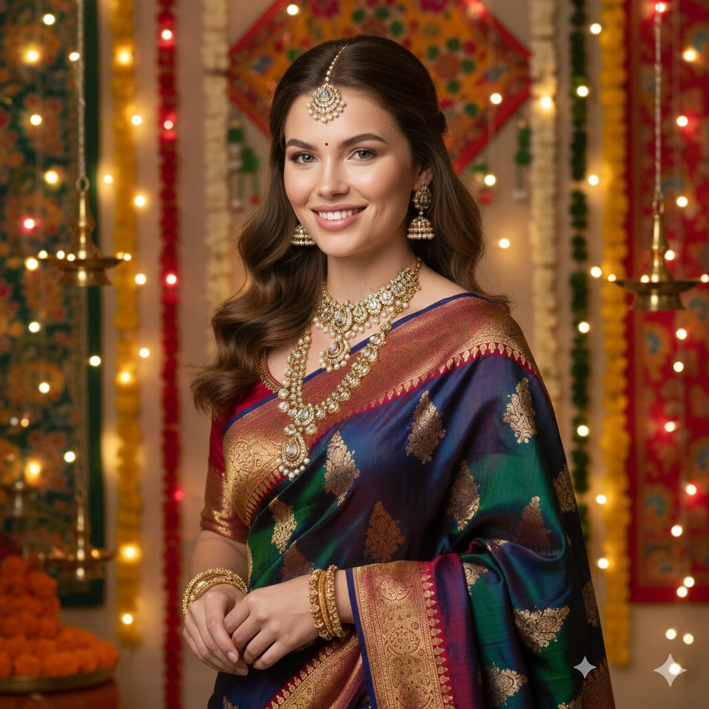 Festive saree portrait AI generation example for Traditional Portrait