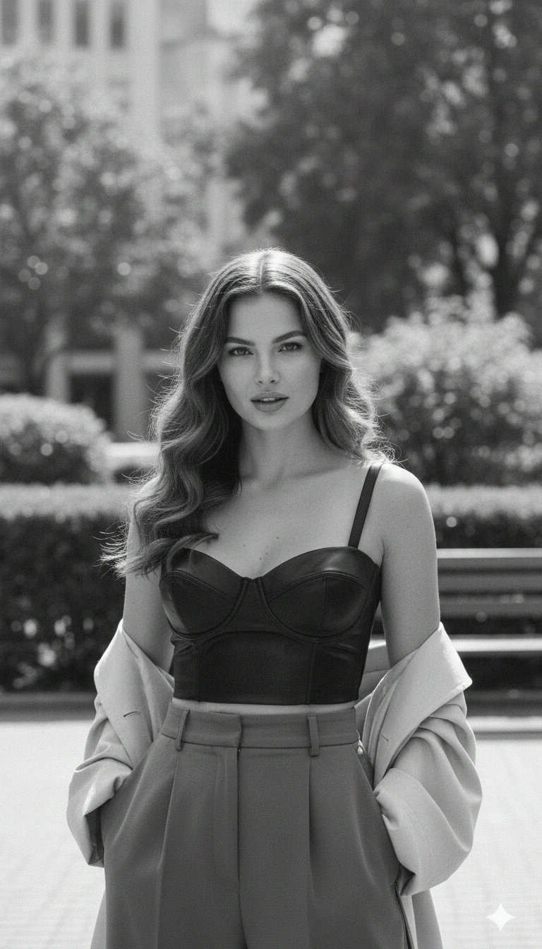 Monochrome Rebellious Portrait AI generation example for Vintage Editorial Portrait