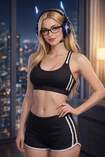Athletic Blonde Gamer Girl Neon City 4K Illustration Prompt AI generation example for Hot Girl Portrait - { "subject": { "description": "A female with fair skin and slim build.",...